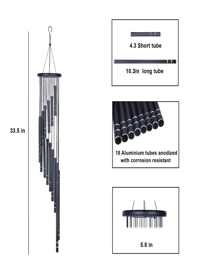 MELOPA 33.5" 18 Pipe Metal Wind Chims for Home Balcony Energy,& Office Positive Energy Meditation and Best Gift for Birthday Anniversary Home Vastu and Return Gift 18 Pipe Black,18 Pipe -Black - Image 4